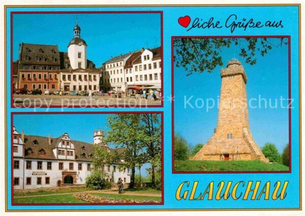 Glauchau Markt mit Rathaus Schloss Bismarckturm