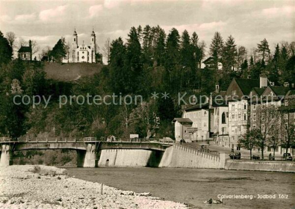 Bad Toelz Uferpartie an der Isar Calvarienberg Jo