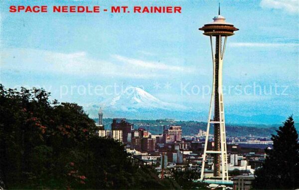 Seattle Space Needle and Mount Rainier
