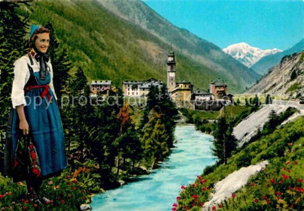 Cogne  Costume sfondo Monte Blanco Trachten Mo