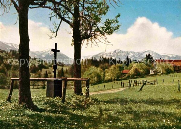 Bad Heilbrunn Kreuz Panorama Blick zum Herzogstand un