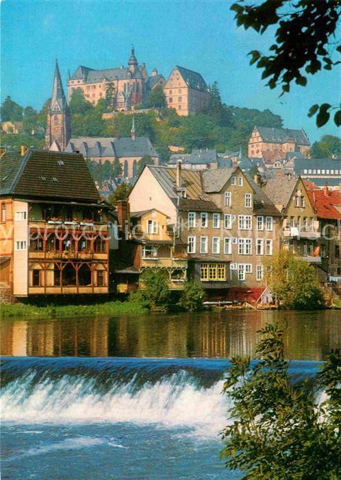 Marburg Lahn Lahn Wehr Altstadt Blick zum Landgrafen
