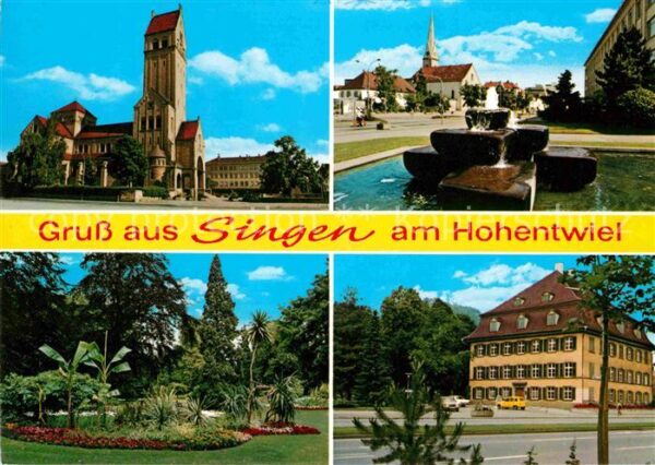 Singen Hohentwiel Kirche Brunnen Park Gebäude