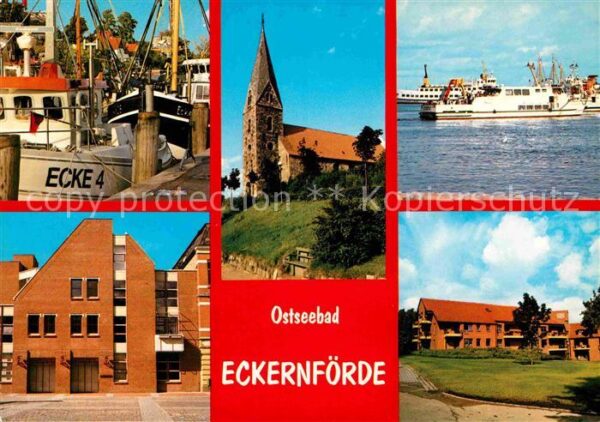 Eckernfoerde Hafen Fischkutter Fähre Kirche Gäude
