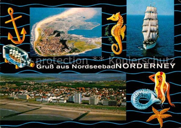 Norderney Nordseebad Fliegeraufnahme Segelschiff Anker Seepf