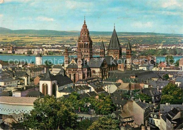 Mainz Rhein Panorama Blick vom Stephansturm Altstad
