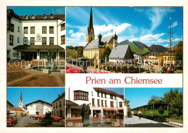 Prien Chiemsee Rathaus Kirche Platz Brunnen Eisenbahn