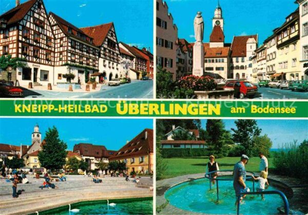 Ueberlingen Bodensee Altstadt Fachwerkhäuser Brunnen Statue