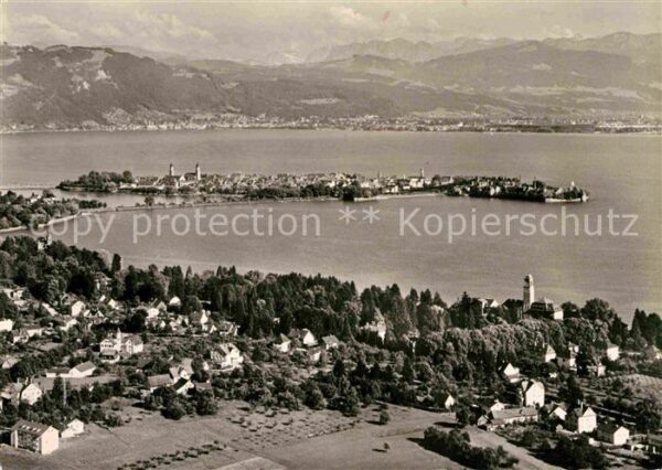 Schachen Lindau mit Alpenkette Fliegeraufnahme