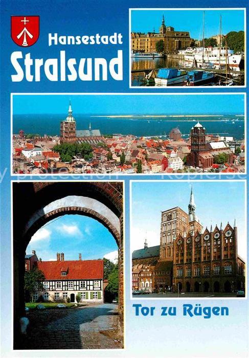 Stralsund Mecklenburg Vorpommern Stadtbild mit Kirchen Hafen Torbogen Ra