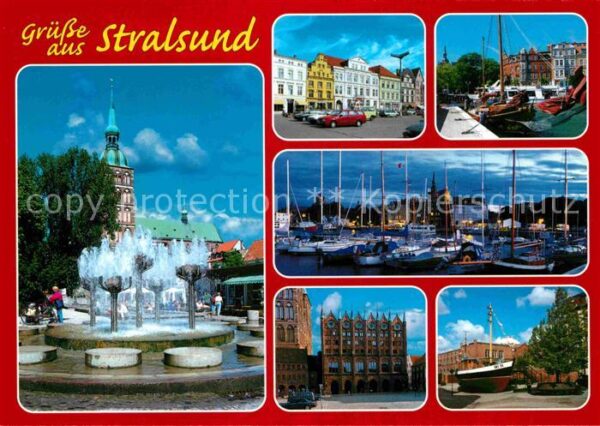 Stralsund Mecklenburg Vorpommern Brunnen Wasserspiele Markt Hafen Segelb