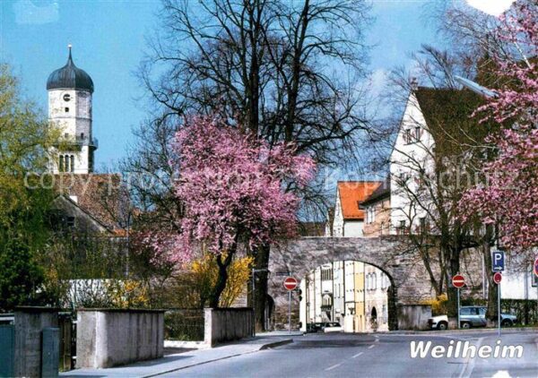 Weilheim Oberbayern Hauptstrasse Kirchturm Baumblüte