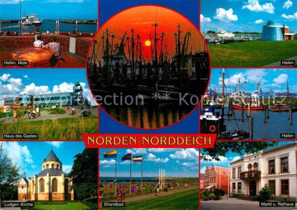Norden Norddeich Ostfriesland Hafen Mole Haus des Gastes Ludgerikirch