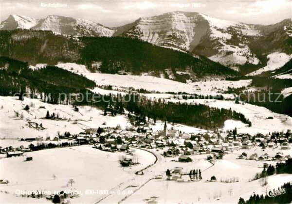 Oberstaufen mit Rindalphorn im Winter Fliegeraufnah