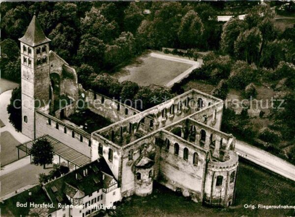 Bad Hersfeld Fliegeraufnahme Ruine der Stiftskirche