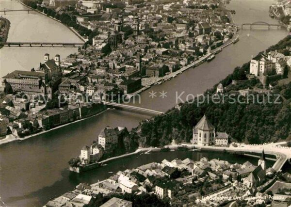 Passau Fliegeraufnahme Dreiflüssestadt