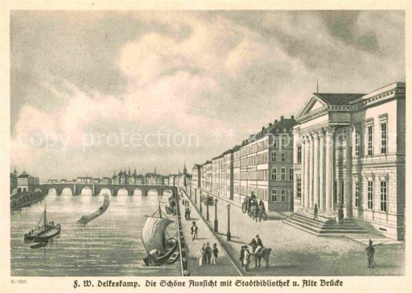 Frankfurt Main Mainpartie mit Stadtbibliothek Künstler