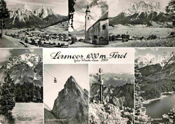 Lermoos Tirol Weissensee mit Zugspitze Seilbahn Blind