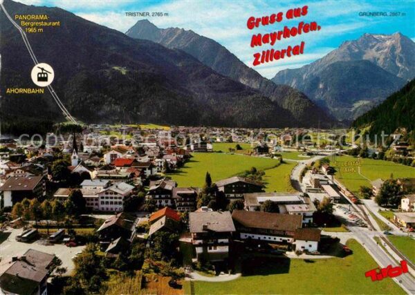 Mayrhofen Zillertal mit Blick zur Ahornbahn Tristner Grünbe