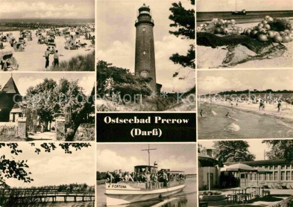 Prerow Ostseebad Strand Leuchtturm Personenschiff Fortun
