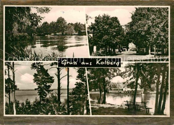 Kolberg Wolziger See Uferpartie am See Baumallee Dampfer