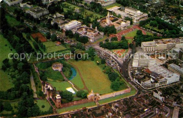 Cardiff Wales Fliegeraufnahme mit Ruine