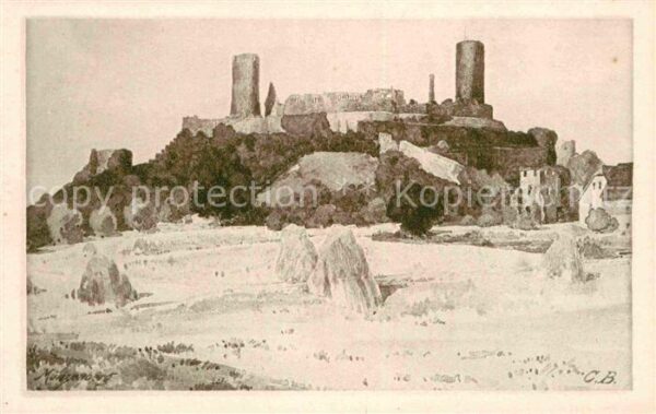 Muenzenberg Südseite der Burg Künstlerkarte C. Bron