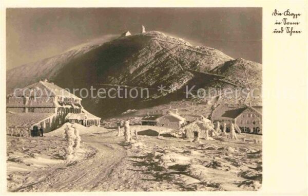 Schneekoppe Snezka Schlefierhaus und Riesenbaud stark vere