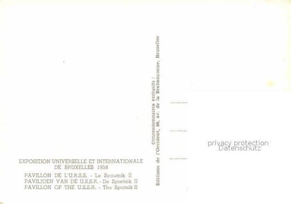 Exposition Universelle Bruxelles 1958 Pavillon de l'U.R.S.S. Spoutnik II – Bild 2