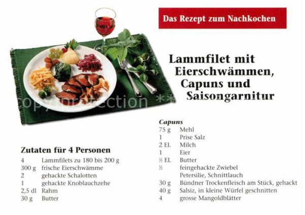 Lebensmittel Lammfilet mit Eierschwämmen Capuns Reze