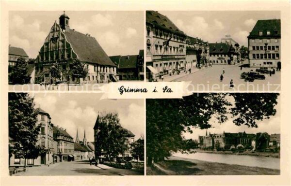 Grimma Rathaus Marktplatz Strassenpartie Uferp