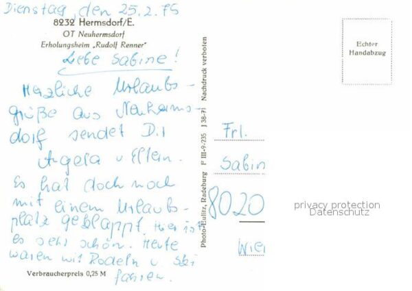 Neuhermsdorf Erholungsheim Rudolf Renner Handabzug – Bild 2