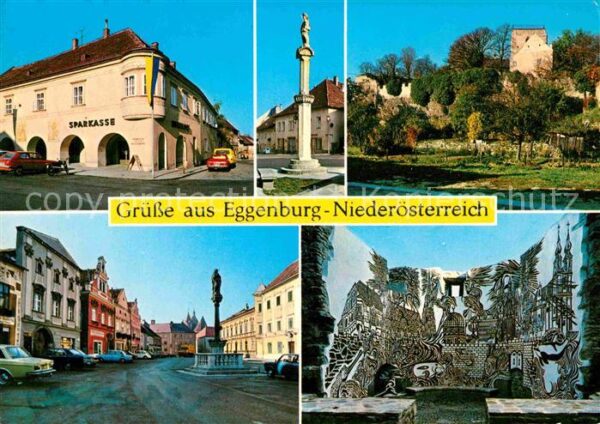 Eggenburg Niederoesterreich Hauptplatz Sparkasse Pranger Stadtmauer