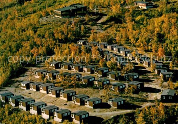 Schweden Fliegeraufnahme Björkliden Bungalowsied