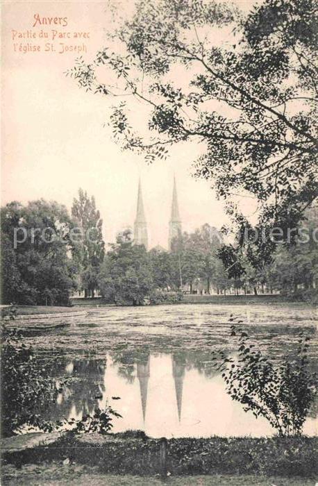 Anvers Antwerpen Partie du Parc avec Eglise Saint Joseph