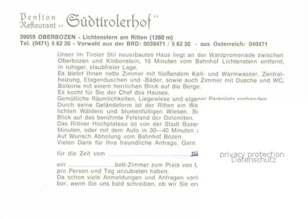 Oberbozen Ritten Pension Restaurant Südtirolerhof Alpenb – Bild 2