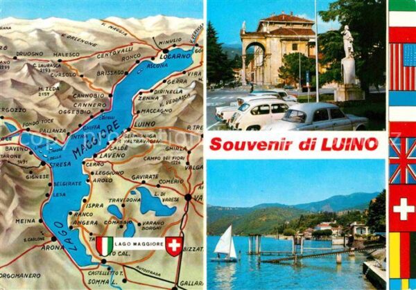 Luino Lago Maggiore und Umgebung Landkarte Ortsmotiv Statue