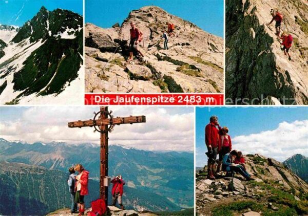 Passo del Giovo Jaufenpass Gipfelkreuz Wanderer Bergsteiger