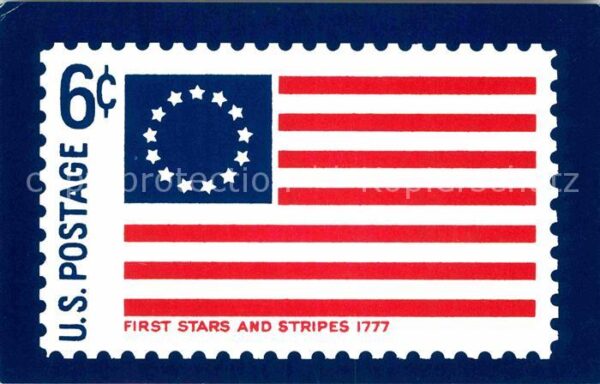 Briefmarken auf Postkarte U.S. Postage Stamp First Stars and Stri