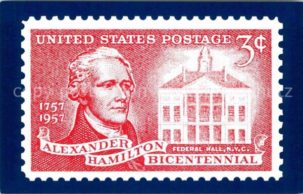 Briefmarken auf Postkarte U.S. Postage Stamp Alexander Hamilton F