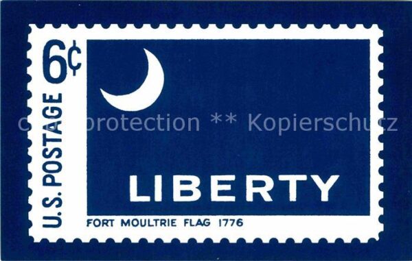 Briefmarken auf Postkarte U.S. Postage Stamp Fort Moultrie Flag 1
