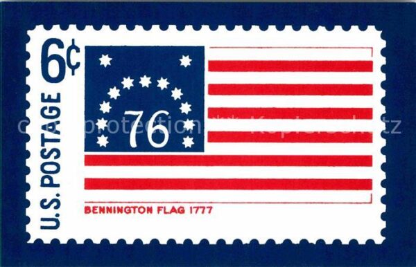 Briefmarken auf Postkarte U.S. Postage Stamp Bennington Flag 1777