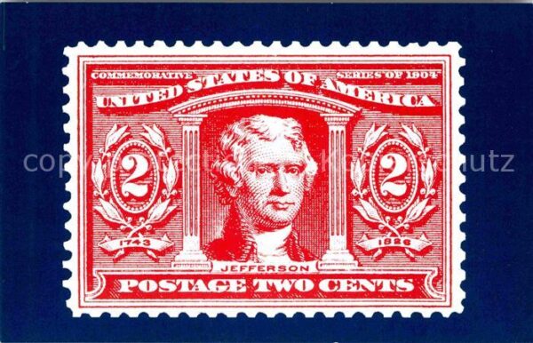 Briefmarken auf Postkarte U.S. Postage Stamp Thomas Jefferson