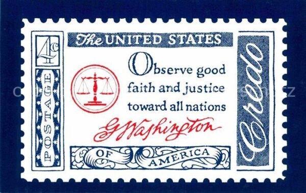 Briefmarken auf Postkarte U.S. Postage Stamp Washington Credo