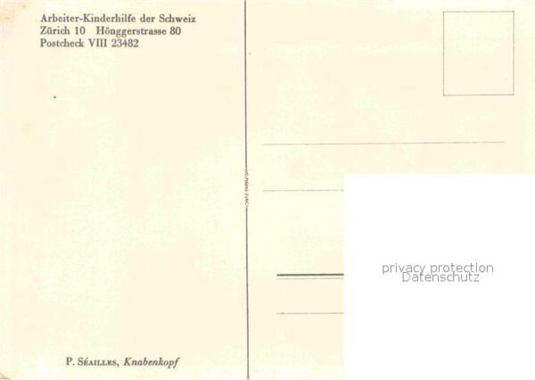 Kuenstlerkarte P. Seailles Knabenkopf Arbeiter-Kinderh – Bild 2