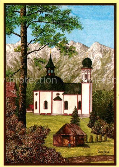 Seefeld Tirol Seekirchl im Hochsommer Künstlerkarte