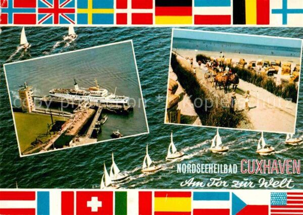 Cuxhaven Nordseebad Fliegeraufnahme Hafen Strand Pferdewage