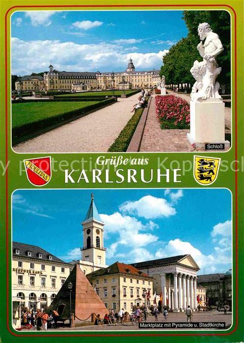 Karlsruhe Baden Marktplatz mit Pyramide und Stadtkirche