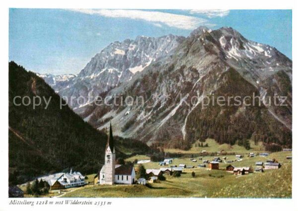 Mittelberg Kleinwalsertal Ortsansicht mit Kirche Blick zum Widder