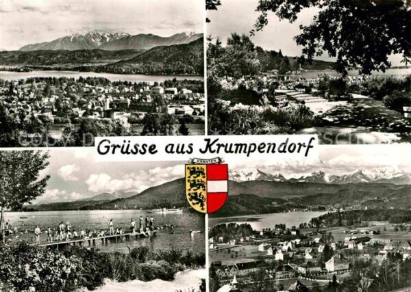 Krumpendorf Woerthersee Gesamtansicht mit Alpenpanorama Badestr